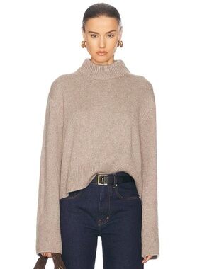 Helsa Pamelia Crew Neck Sweater in Taupe Size L NWT